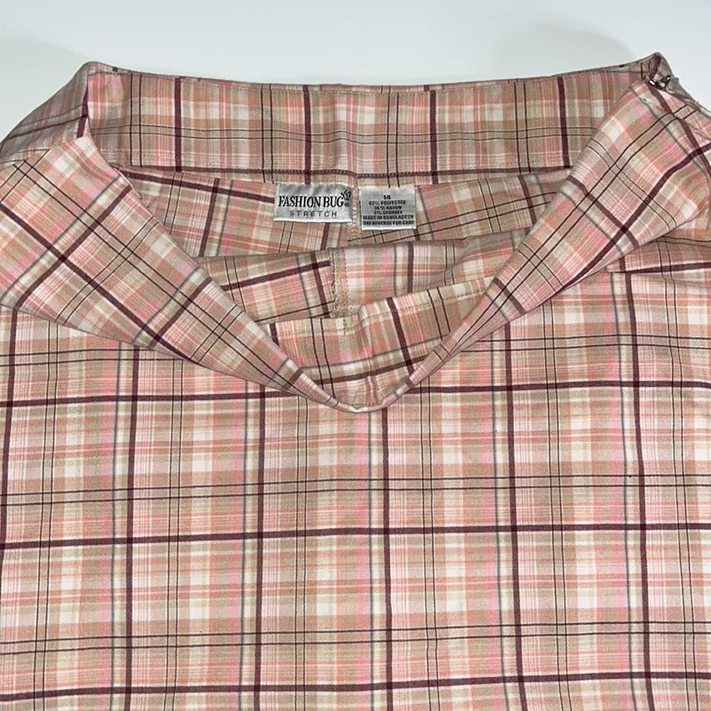 Fashion Bug Stretch Pink & Beige Plaid Skort w/ Built-In Shorts & Side Zipper 14 - Picture 3 of 8